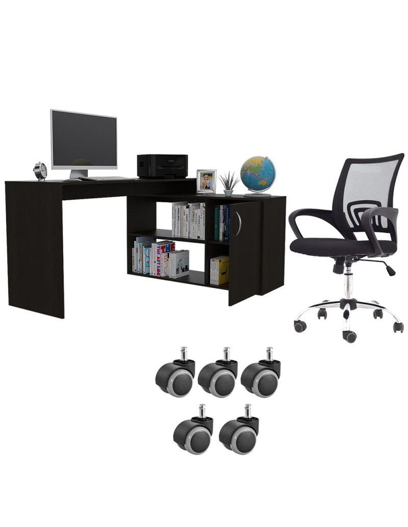 Escritorio Gales + Silla color negro + Gratis 5 rodachinas en goma