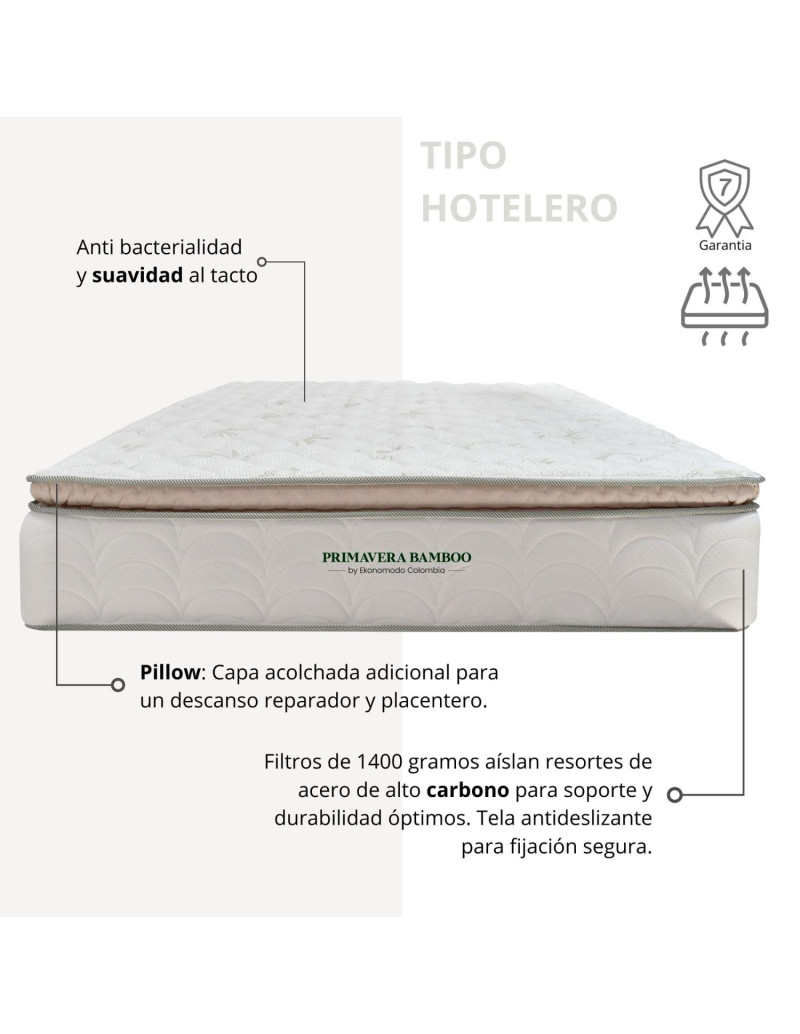 Combo Mousai Cama Semi Doble + Colchon 1 Pillow 26 Cm + Cabecero Café Gratis Sabanas 300 Hilos