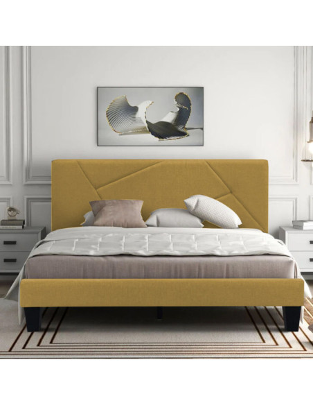 Cama Queen + Colchon 2 Pillow 32cm+ Cabecero Hampton Mostaza