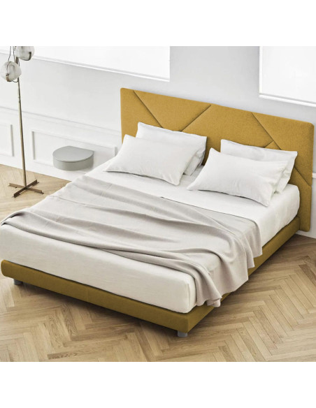 Cama Queen + Colchon 2 Pillow 32cm+ Cabecero Hampton Mostaza
