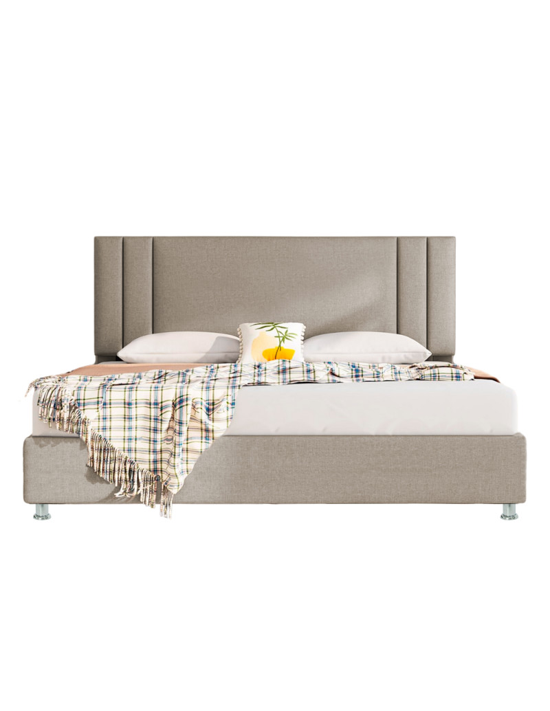 Cama Doble + espaldar Lupe taupe + colchon Flexia quarzz