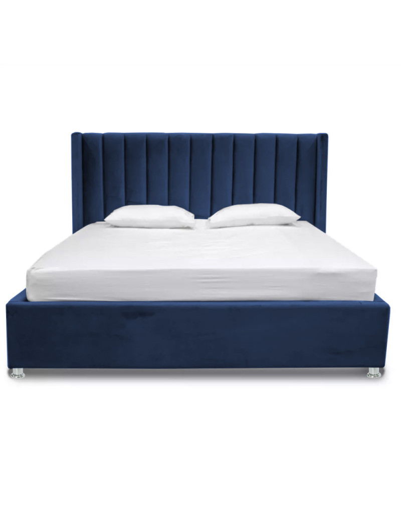 Combo Cama Cabecero Puff Baúl Azul Doble Julieta