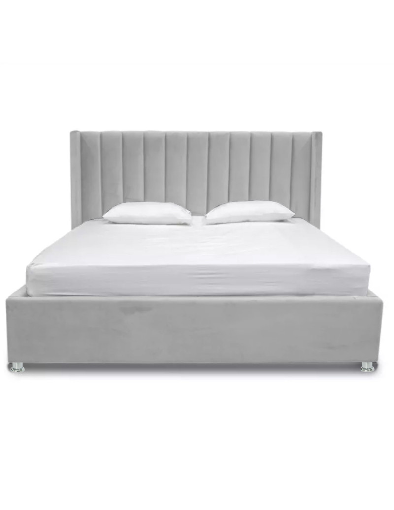 Combo Cama Cabecero Puff Baúl Gris perla King Julieta