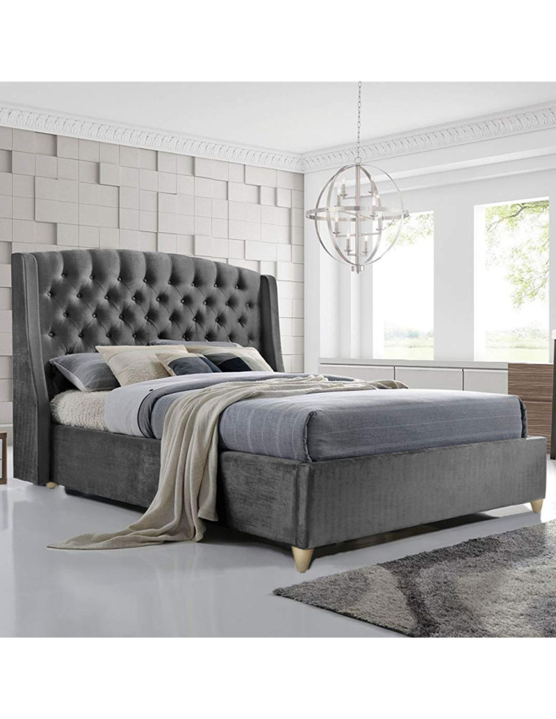 Combo Cama + Cabecero King Italia Gris perla