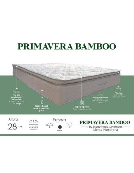 COLCHON PRIMAVERA BAMBOO HOTELERO 120*190*28