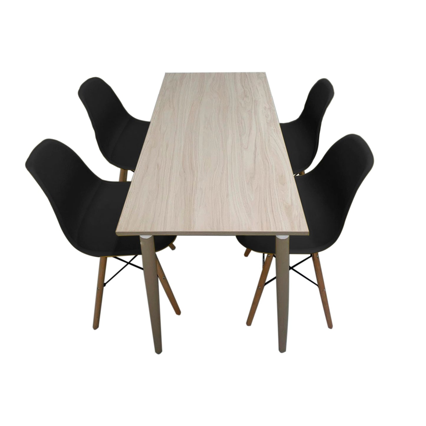 Juego de Comedor Robledo Premium habano con 4 Sillas Eames negras