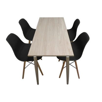 Juego de Comedor Robledo Premium habano con 4 Sillas Eames negras
