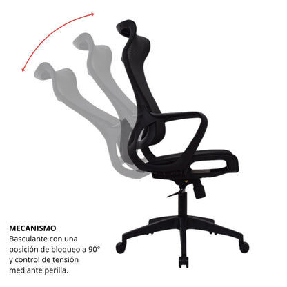 Silla De Oficina Slim Malla Presidente 139X48X52 Negra