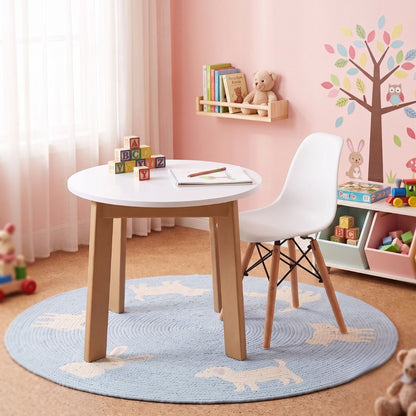 Mesa En Madera Infantil Redonda Blanca