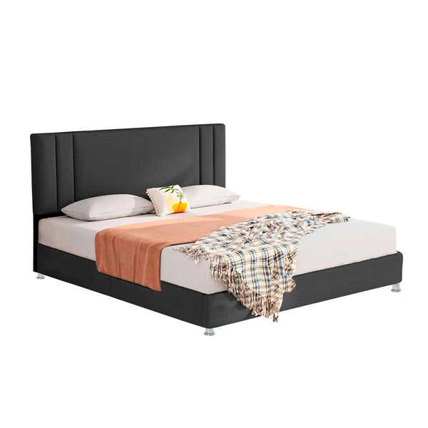 Base Cama con Espaldar + Colchon Doble Lupe  gris plomo