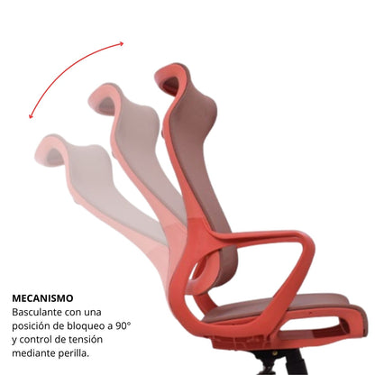 Silla De Oficina Slim Malla Presidente 139X48X52 Roja