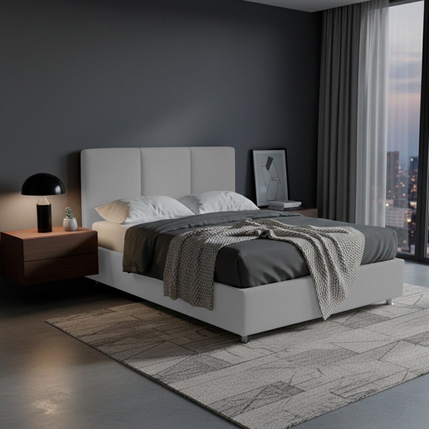 Base Cama Con Espaldar King Pretty  Gris Perla