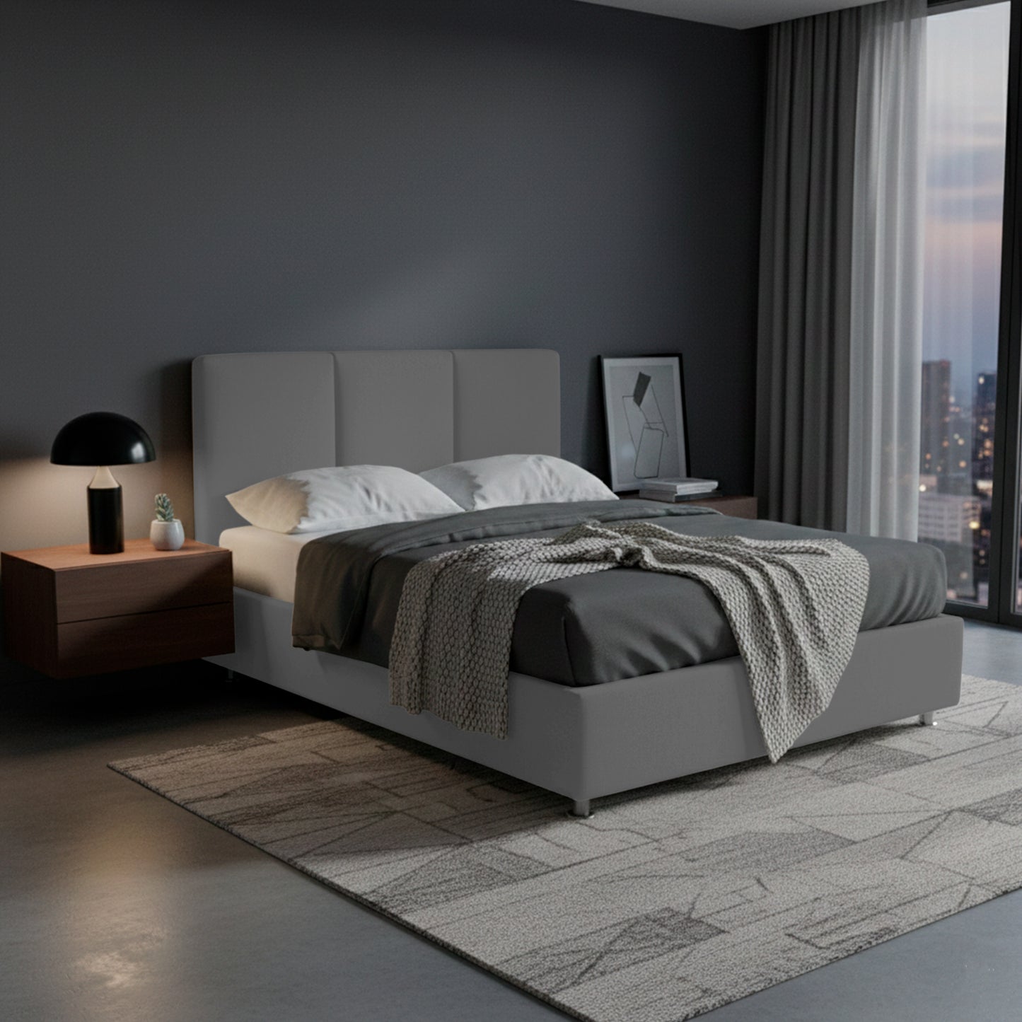 Base Cama Con Espaldar Doble Pretty  Gris Plata