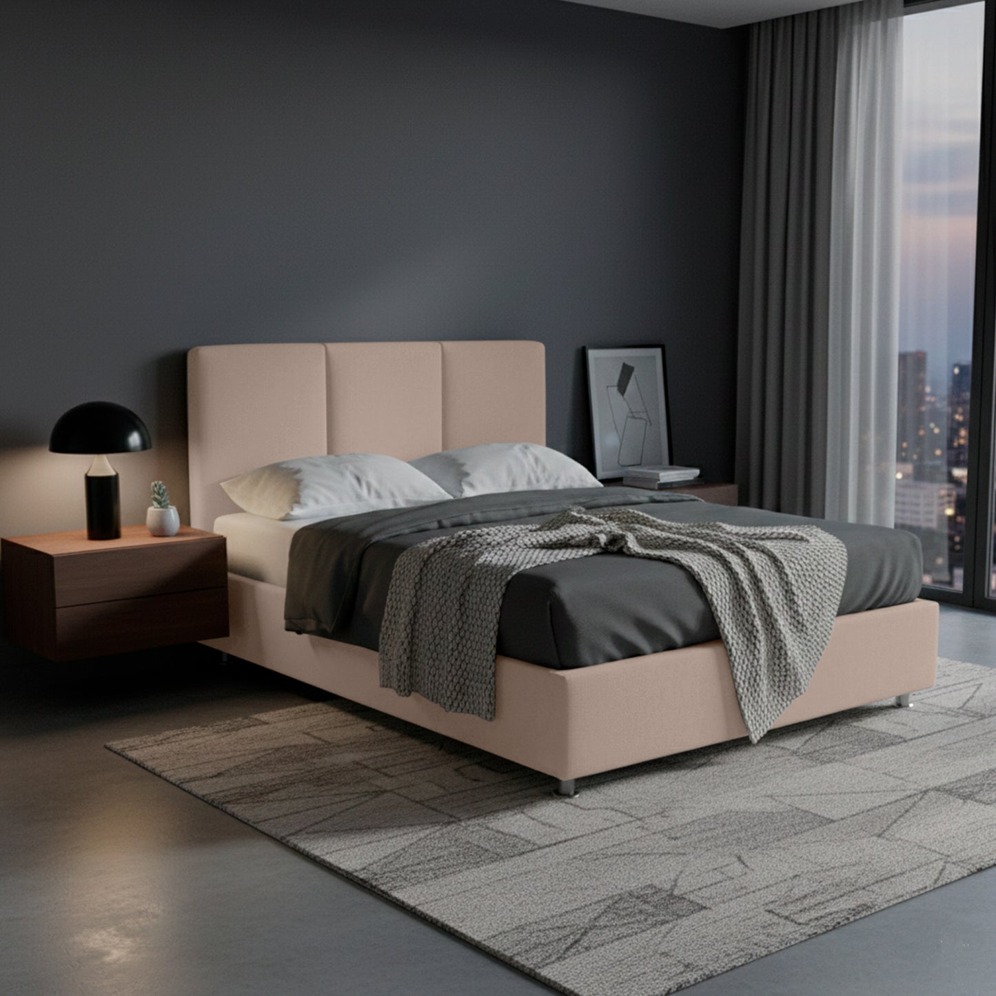 Base Cama Con Espaldar Doble Pretty  Beige