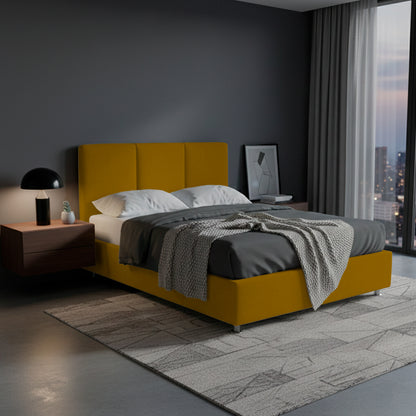 Base Cama Con Espaldar Doble Pretty  Mostaza
