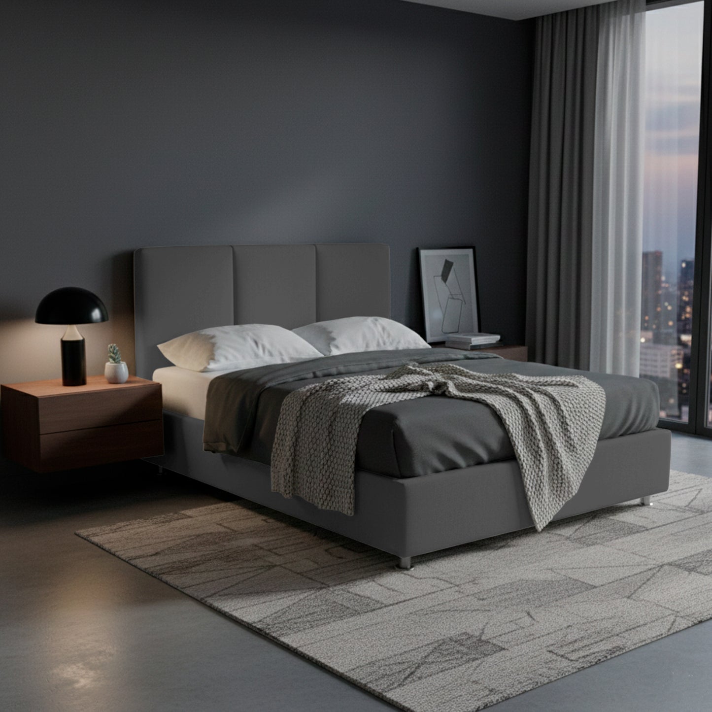 Base Cama Con Espaldar King Pretty  Gris Plomo