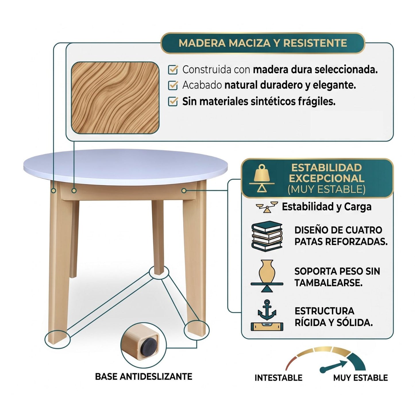 Mesa En Madera Infantil Redonda Blanca