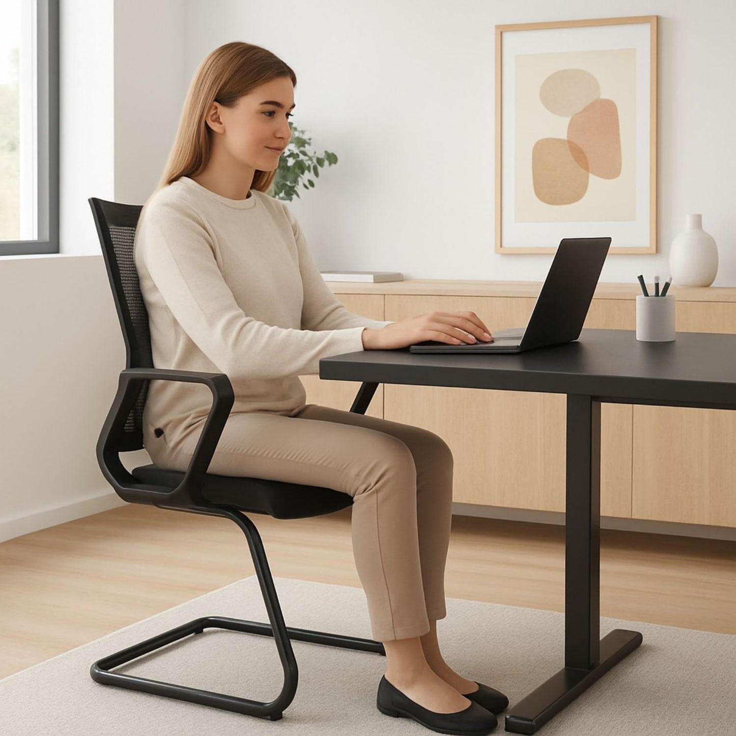 Silla De Oficina Slim Interlocutora Gerente 102X49X52 Negra
