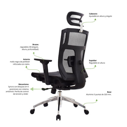 Silla De Oficina Lyd Presidente 113X47X51 Negra