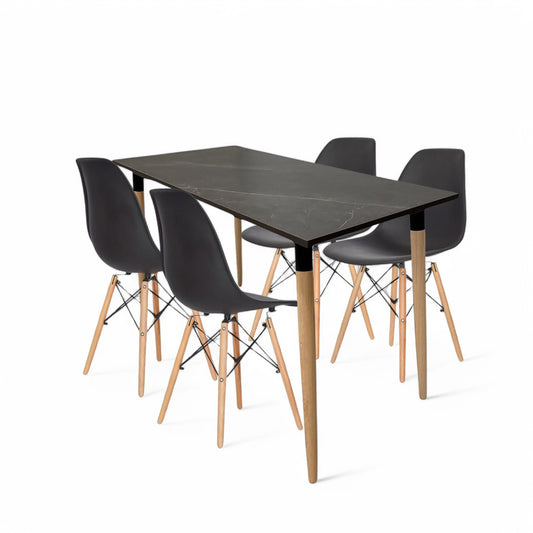Juego de Comedor Haby negro con 4 Sillas Eames negras