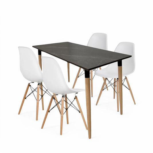 Juego de Comedor Haby negro con 4 Sillas Eames blancas