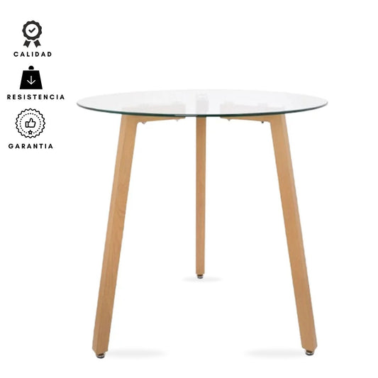 Mesa Redondo De Vidrio 3 Puestos 77X80X80