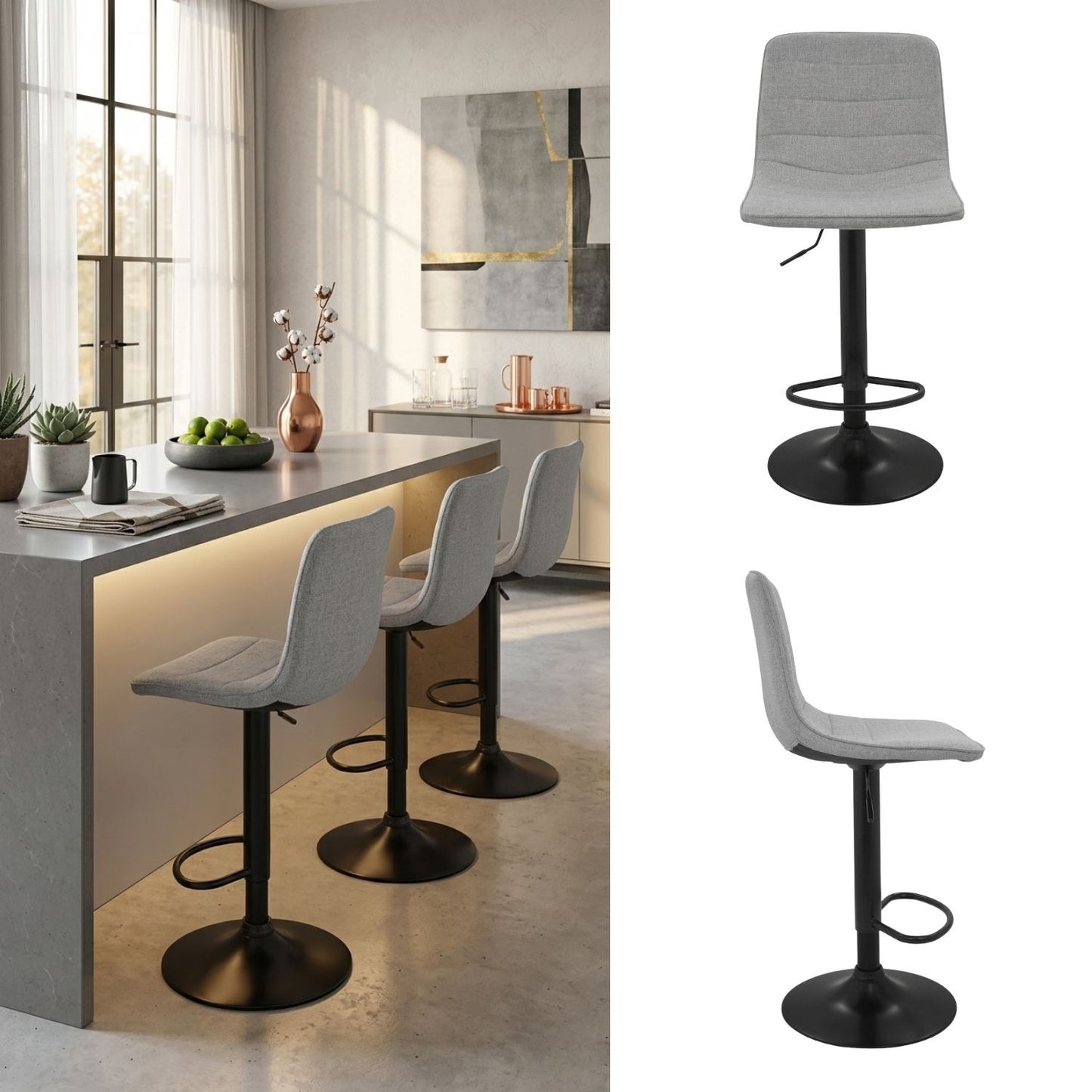 Silla De Barra Aki Tela Gris
