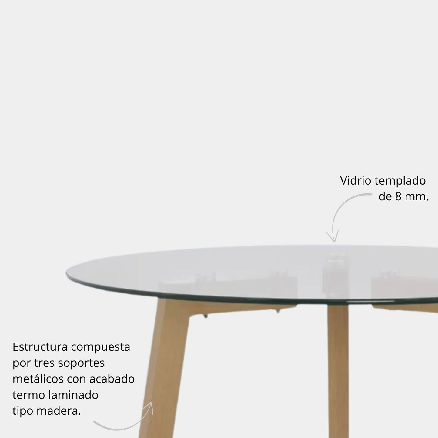 Mesa Redondo De Vidrio 3 Puestos 77X80X80