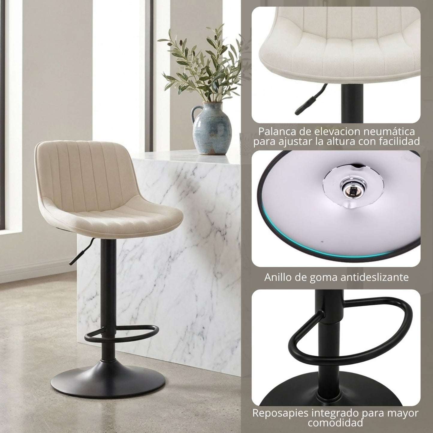 Silla De Barra Favil Tela Beige