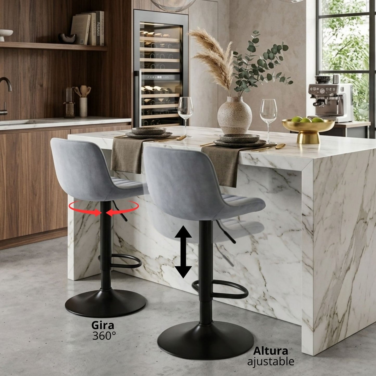 Silla De Barra Favil Tela Gris