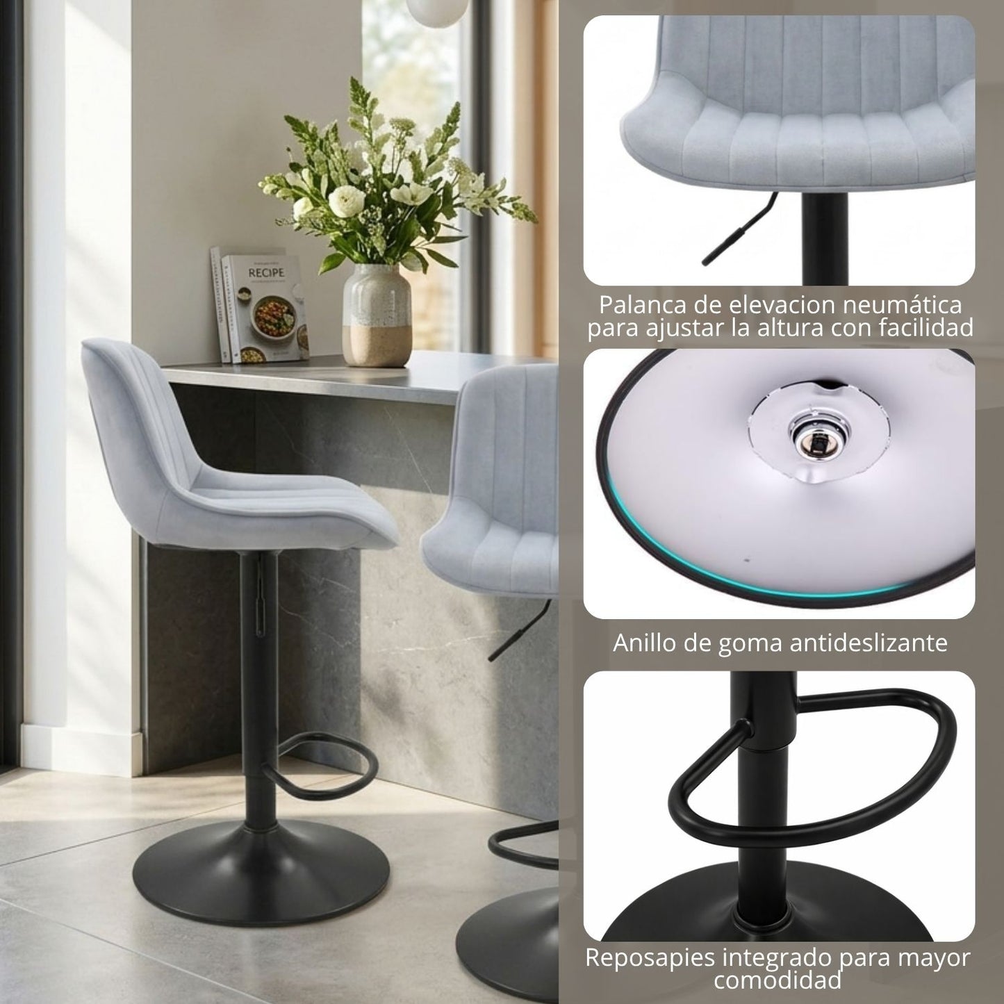 Silla De Barra Favil Tela Gris