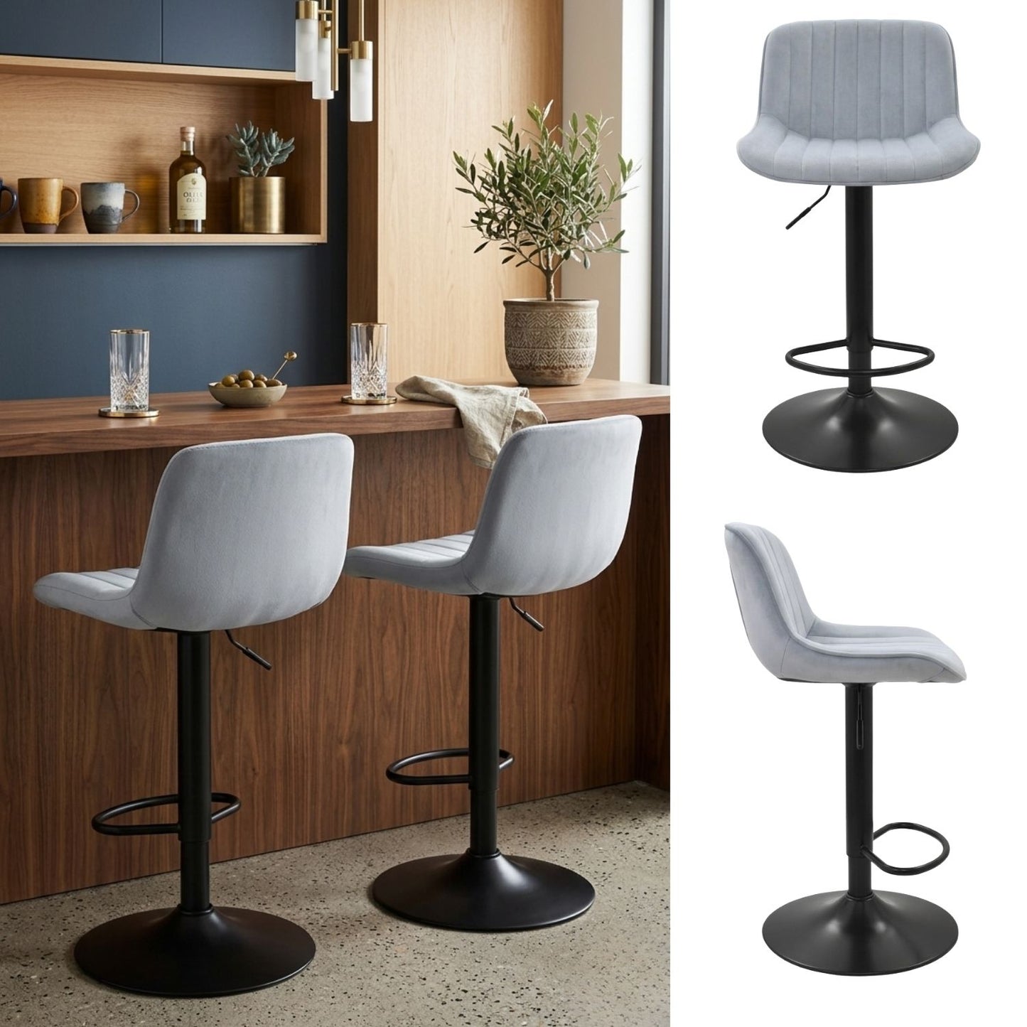 Silla De Barra Favil Tela Gris