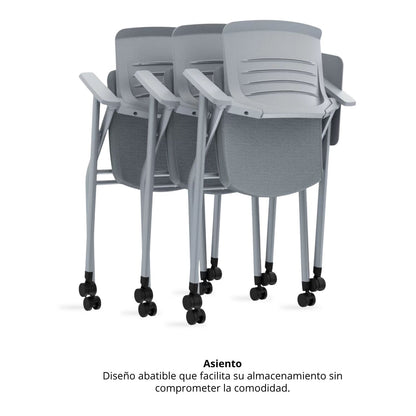 Silla Universitaria Nexa Con Tablero Y Rodachines Gris