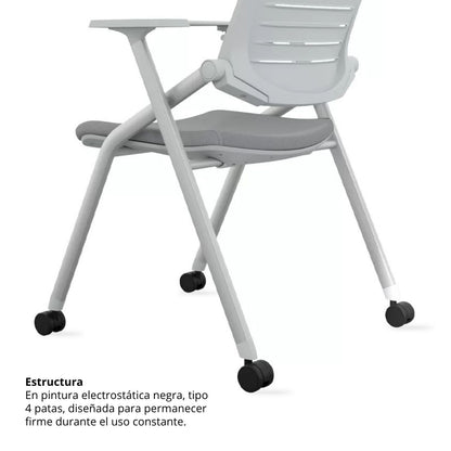 Silla Universitaria Nexa Con Tablero Y Rodachines Gris