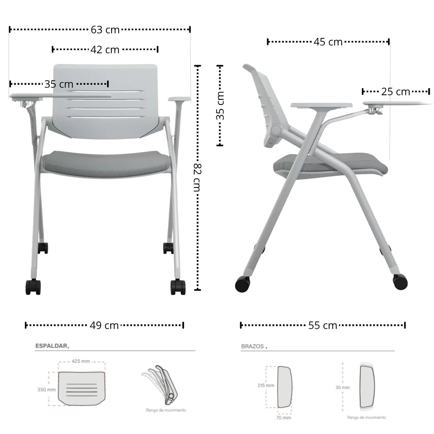 Silla Universitaria Nexa Con Tablero Y Rodachines Gris
