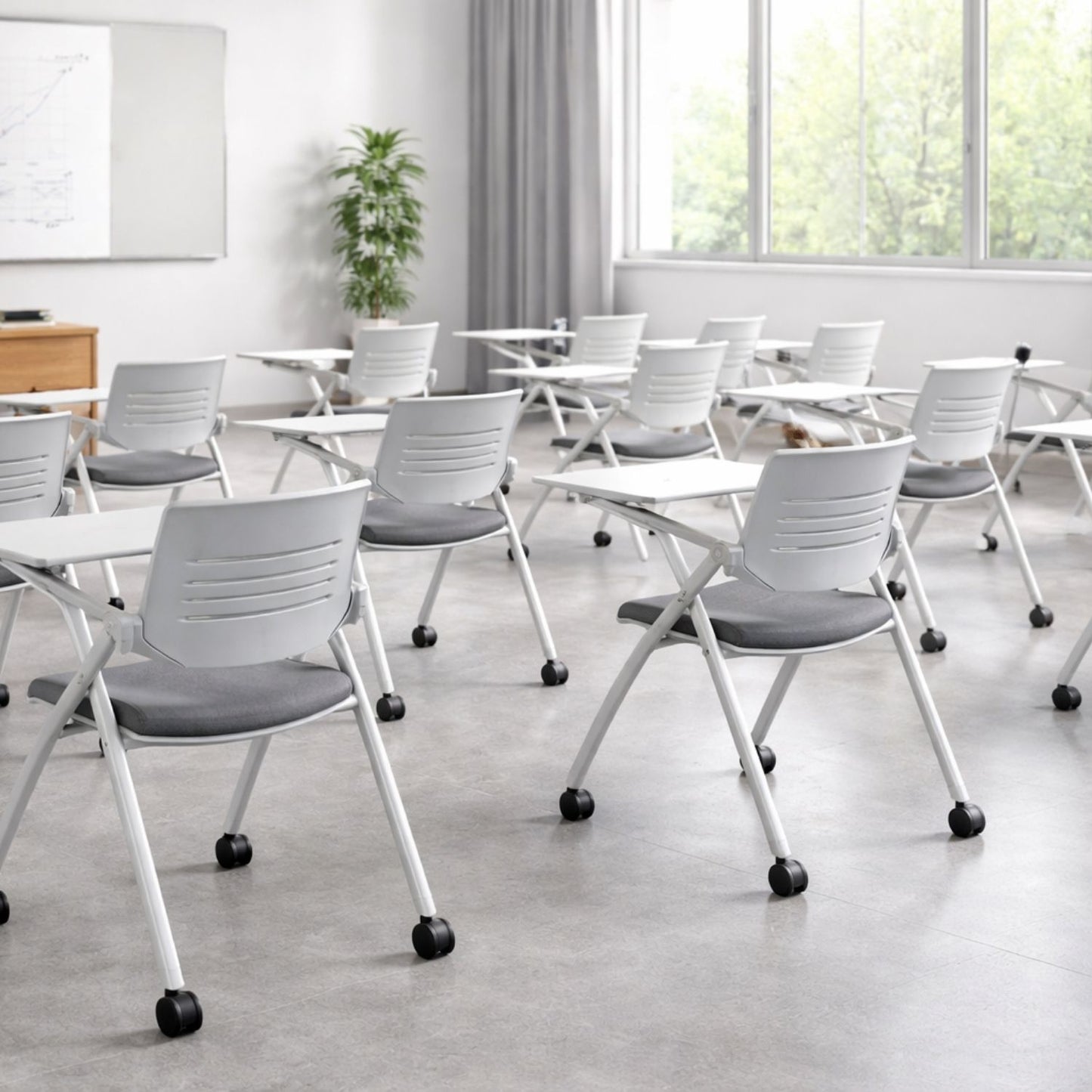 Silla Universitaria Nexa Con Tablero Y Rodachines Gris