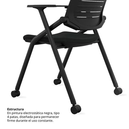 Silla Universitaria Nexa Con Tablero Y Rodachines Negro