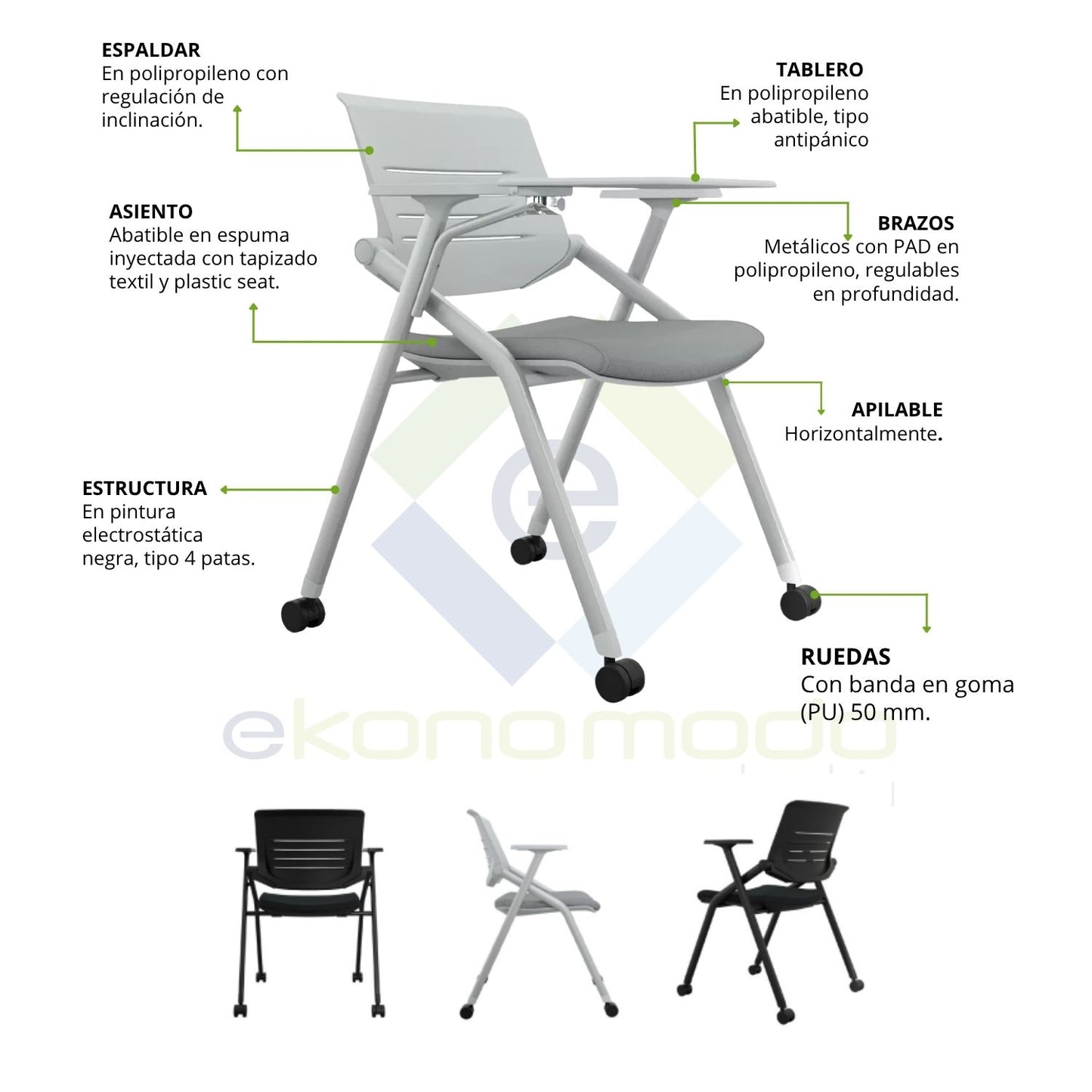 Silla Universitaria Nexa Con Tablero Y Rodachines Negro