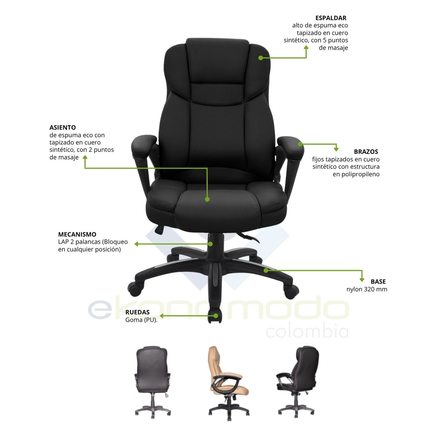 Silla de Oficina Presidente Carmiel Negro