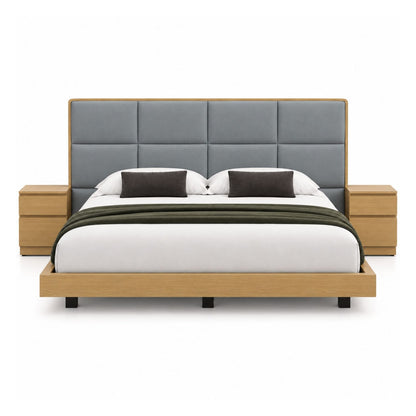 Cama Doble En Roble Taldy Con Mesas de Noche 140x190 Gris