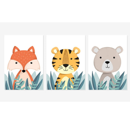 Cuadro en MDF tipo Marmol Triptico Animales Kids 40x40x5 3 Unidades
