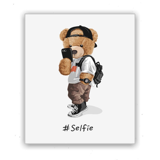 Cuadro en MDF tipo Marmol Oso Selfie 70x50x5