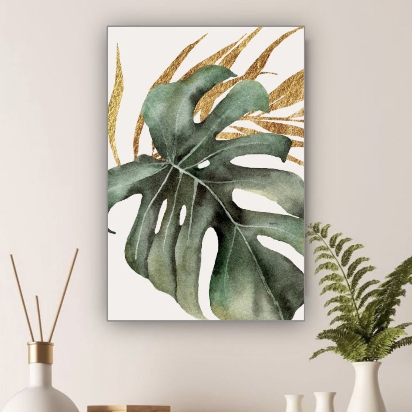 Cuadro en MDF tipo Marmol Planta Gold 40x40x5