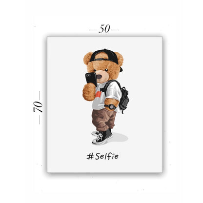 Cuadro en MDF tipo Marmol Oso Selfie 70x50x5