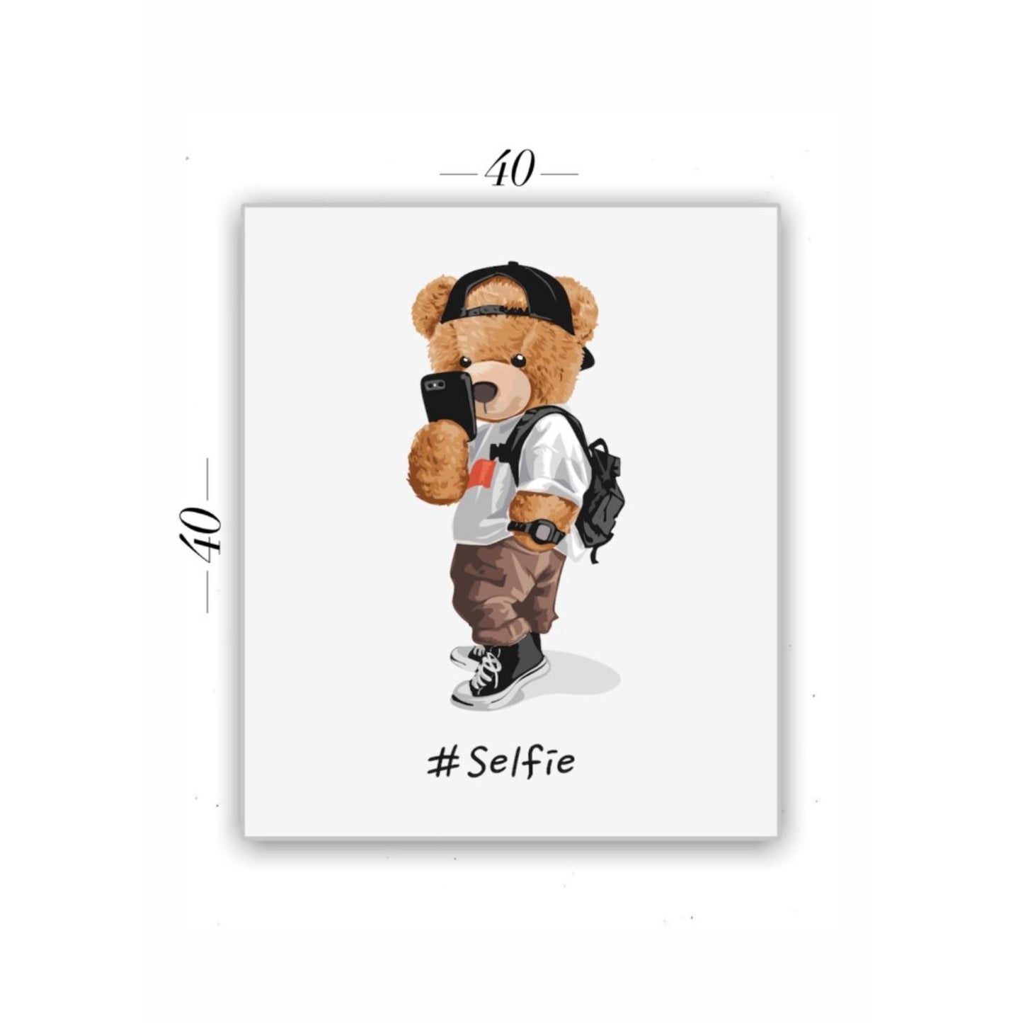 Cuadro en MDF tipo Marmol Oso Selfie 40x40x5