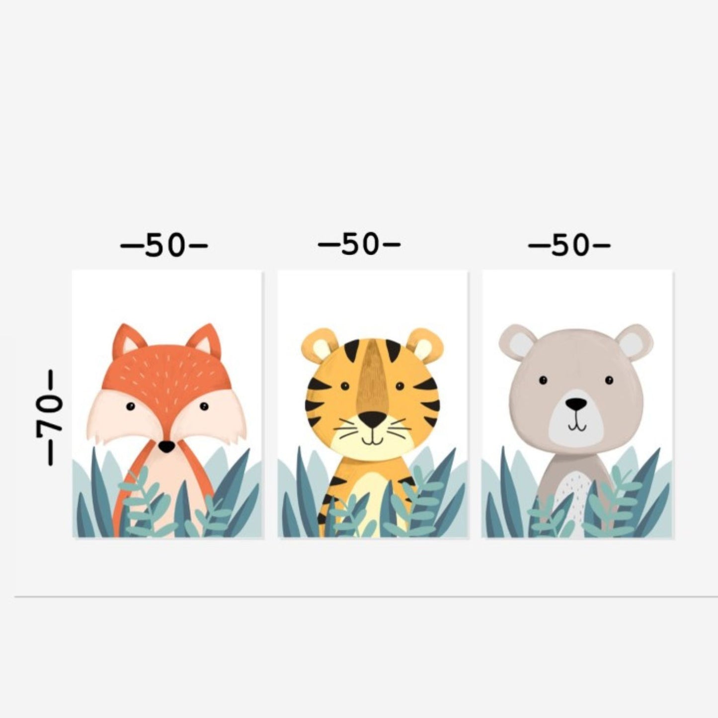 Cuadro en MDF tipo Marmol Triptico Animales Kids 70x50x5 3 Unidades
