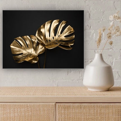 Cuadro en MDF tipo Marmol Planta Mostera Gold 40x40x5