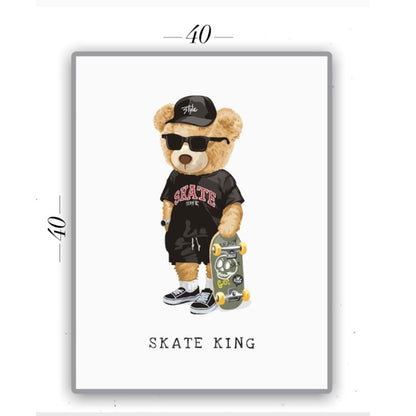 Cuadro en MDF tipo Marmol Oso Skate King 40x40x5