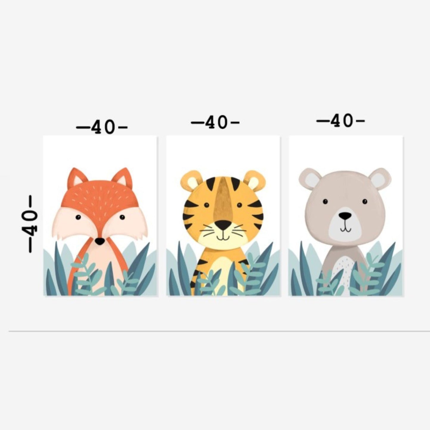 Cuadro en MDF tipo Marmol Triptico Animales Kids 40x40x5 3 Unidades