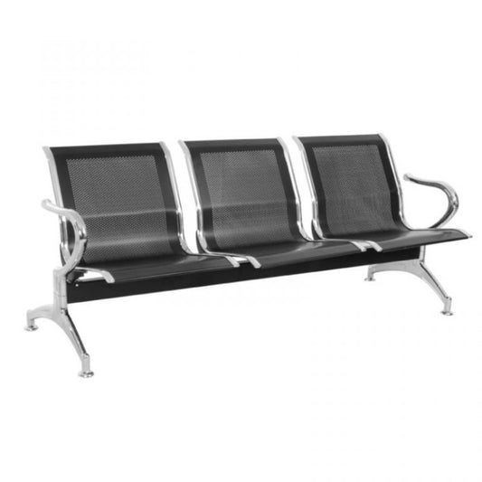 Silla Tandem 3 Puesto Cromado Negro